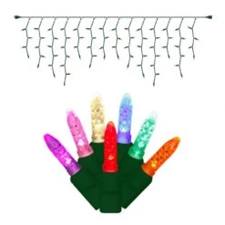 9 Foot M5 LED Green Icicle Light Strand - 3.5 Inch Spacing: Multi-Color Lights