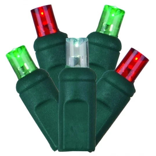25 Foot Wide Angle LED Lights With 6 Inch Spacing On Green Wire: Red-White-Green 1 25 Foot Wide Angle LED Lights With 6 Inch Spacing On Green Wire: Red-White-Green