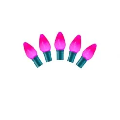16 Foot C7 LED Lights With Green Wire: Pink